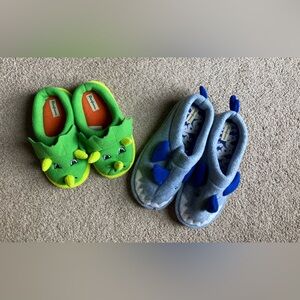 Dinosaur-Themed Kids Slippers - Green and Blue